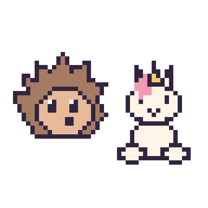Modèle de pixel art Hérisson et Licorne assis sur une grille de 48 par 48 cases