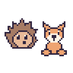 Pixel art Hérisson et Renard assis, grille 48 × 48
