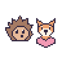 Pixel art Hérisson et Renard avec un cœur, grille 48 × 48