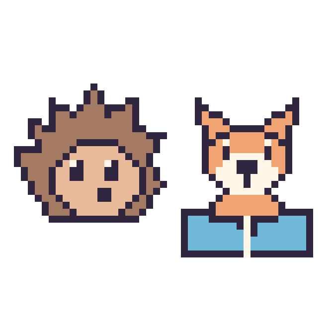 Modèle de pixel art Hérisson et Renard avec un livre sur une grille de 48 par 48 cases
