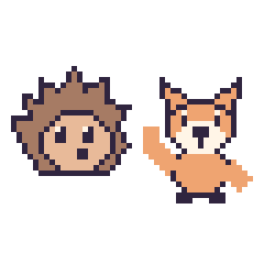 Pixel art Hérisson et Renard qui fait coucou, grille 48 × 48