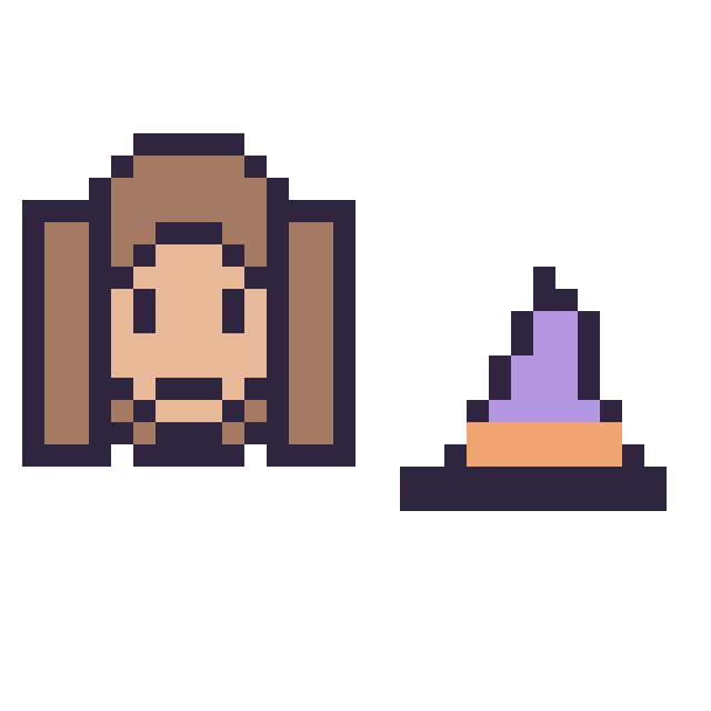 Modèle de pixel art Hermione mini et Chapeau de sorcière simple 12 × 12 sur une grille de 32 par 32 cases