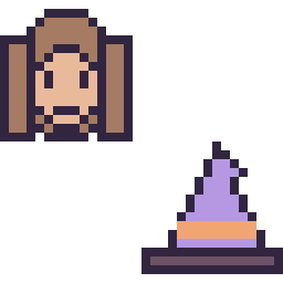 Pixel art Hermione mini et Chapeau de sorcière simple 16 × 16, grille 32 × 32