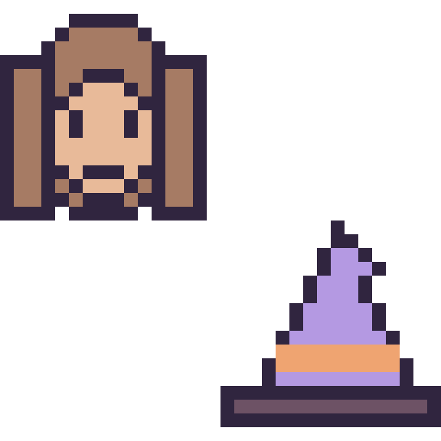 Modèle de pixel art Hermione mini et Chapeau de sorcière simple 16 × 16 sur une grille de 32 par 32 cases