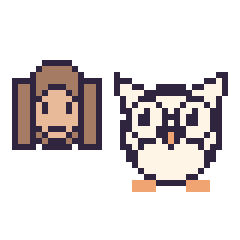 Pixel art Hermione mini et Chouette, grille 40 × 40