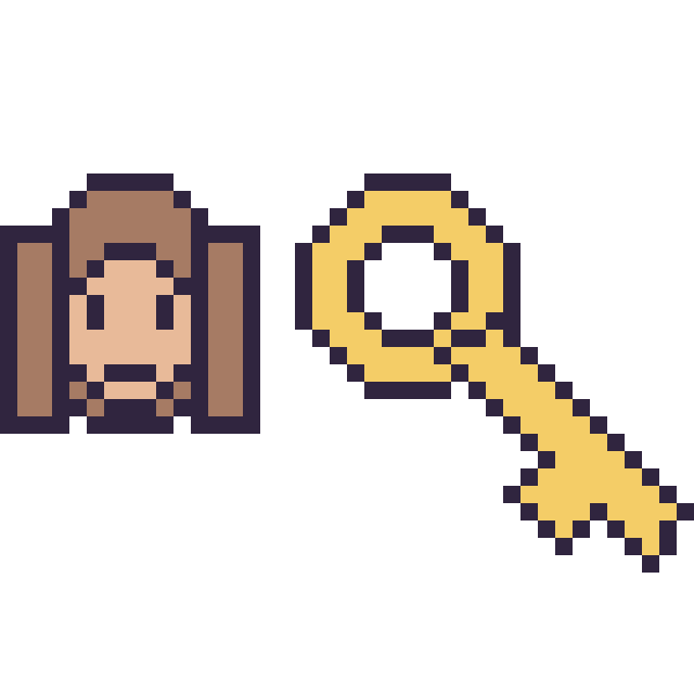 Modèle de pixel art Hermione mini et Clé sur une grille de 40 par 40 cases