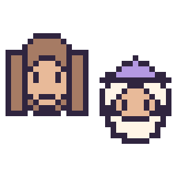 Pixel art Hermione mini et Dumbledore mini, grille 32 × 32
