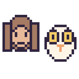Pixel art Hermione mini et Hedwige mini, grille 32 × 32