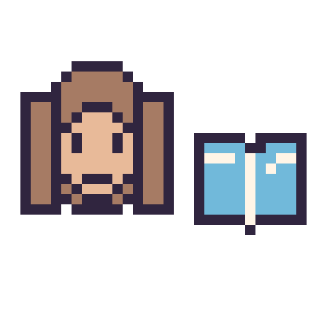 Modèle de pixel art Hermione mini et Livre simple 12 × 12 sur une grille de 32 par 32 cases