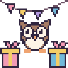 Pixel art Hibou pour un anniversaire, grille 40 × 40