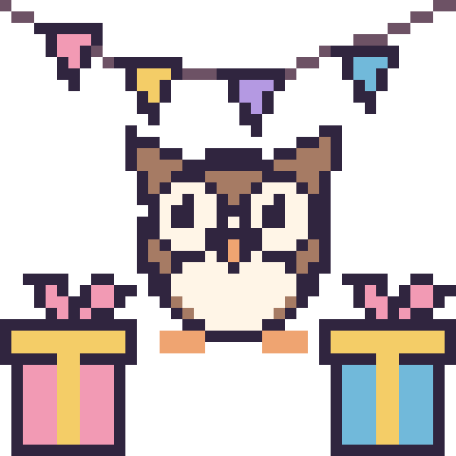 Modèle de pixel art Hibou pour un anniversaire sur une grille de 40 par 40 cases