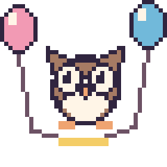 Pixel art Hibou avec des ballons, grille 40 × 40