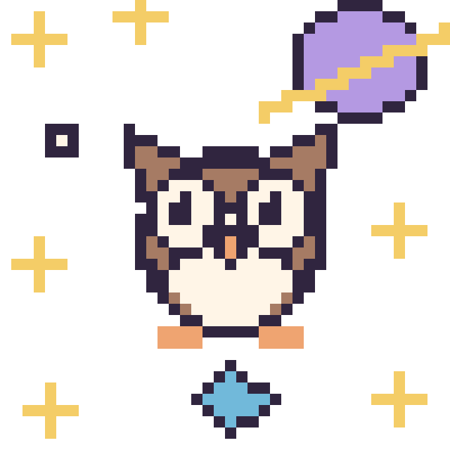 Modèle de pixel art Hibou dans l’espace sur une grille de 40 par 40 cases