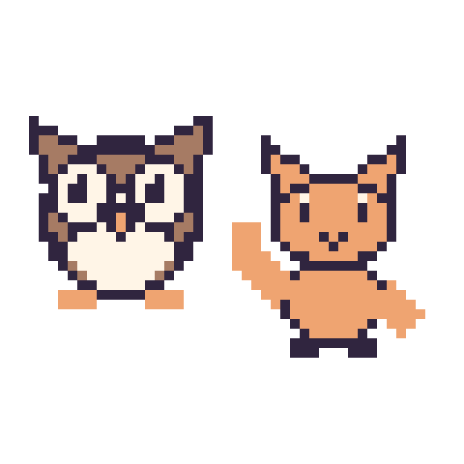 Modèle de pixel art Hibou et Chat qui fait coucou sur une grille de 48 par 48 cases