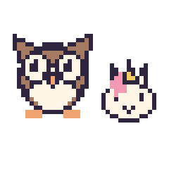 Pixel art Hibou et Licorne en portrait, grille 40 × 40
