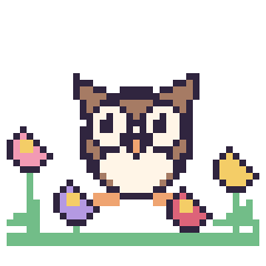 Pixel art Hibou dans le jardin, grille 40 × 40