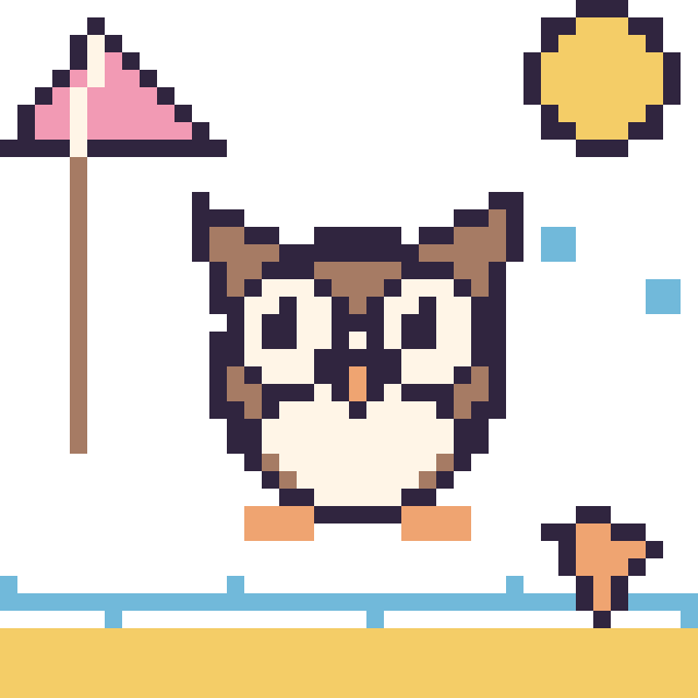 Modèle de pixel art Hibou à la plage sur une grille de 40 par 40 cases