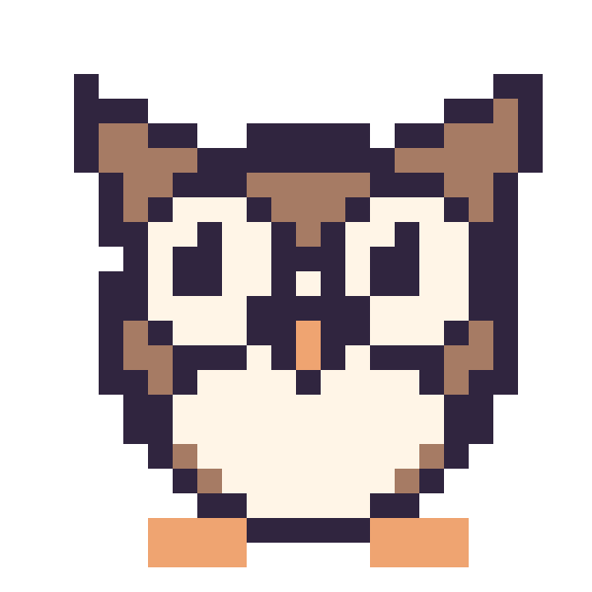 Modèle de pixel art Hibou sur une grille de 24 par 24 cases