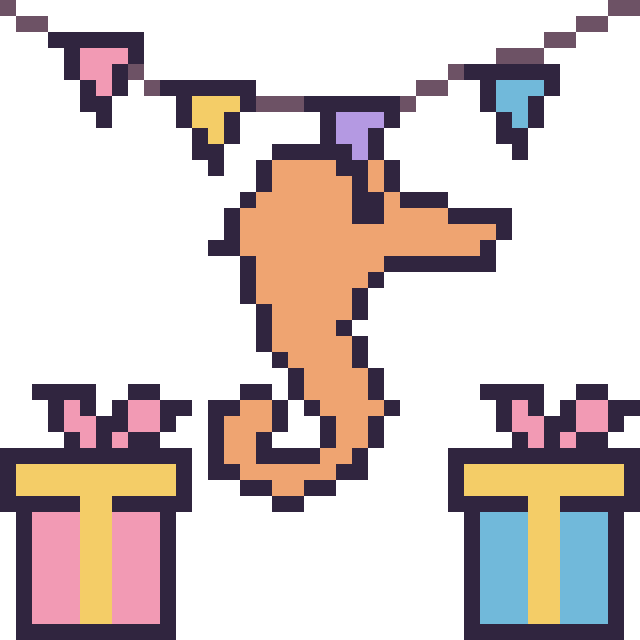 Modèle de pixel art Hippocampe pour un anniversaire sur une grille de 40 par 40 cases