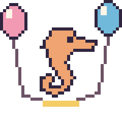 Pixel art Hippocampe avec des ballons, grille 40 × 40