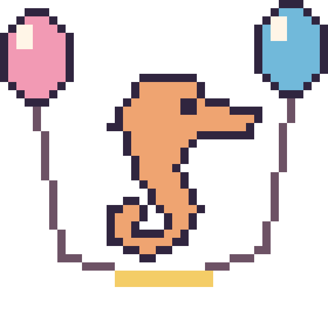 Modèle de pixel art Hippocampe avec des ballons sur une grille de 40 par 40 cases