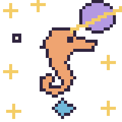 Pixel art Hippocampe dans l’espace, grille 40 × 40