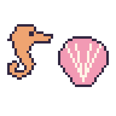 Pixel art Hippocampe et Coquillage, grille 48 × 48