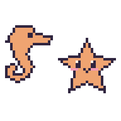 Pixel art Hippocampe et Étoile de mer, grille 48 × 48