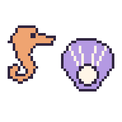 Pixel art Hippocampe et Huître, grille 48 × 48