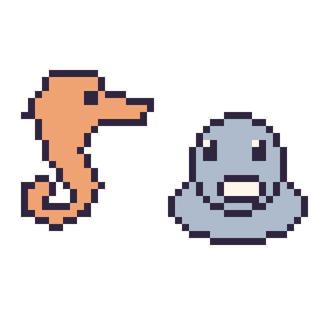Modèle de pixel art Hippocampe et Phoque sur une grille de 48 par 48 cases