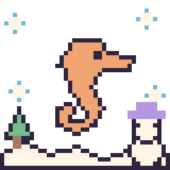 Pixel art Hippocampe en hiver, grille 40 × 40