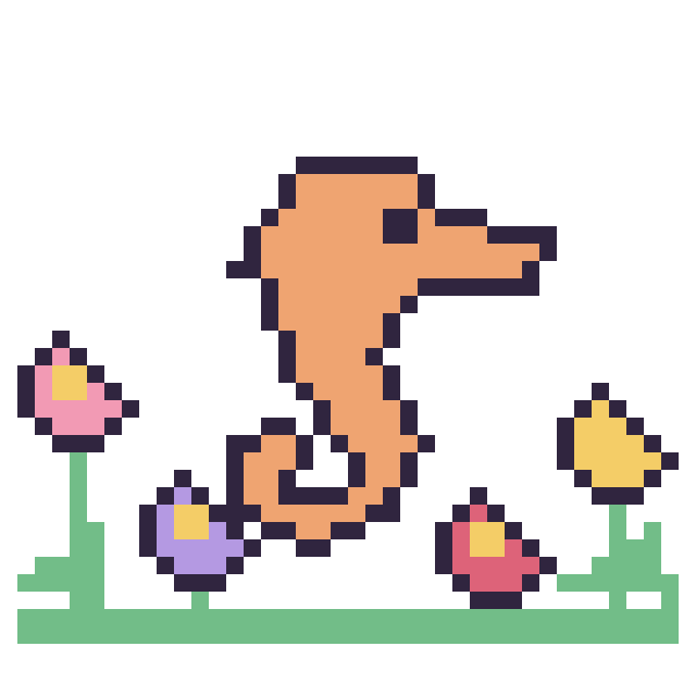 Modèle de pixel art Hippocampe dans le jardin sur une grille de 40 par 40 cases