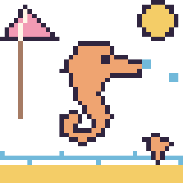 Modèle de pixel art Hippocampe à la plage sur une grille de 40 par 40 cases