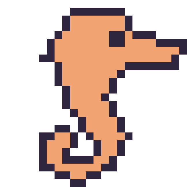 Modèle de pixel art Hippocampe sur une grille de 24 par 24 cases