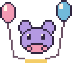 Pixel art Hippopotame avec des ballons, grille 40 × 40