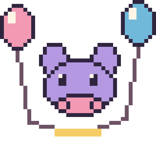 Modèle de pixel art Hippopotame avec des ballons sur une grille de 40 par 40 cases
