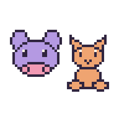 Pixel art Hippopotame et Chat assis, grille 48 × 48