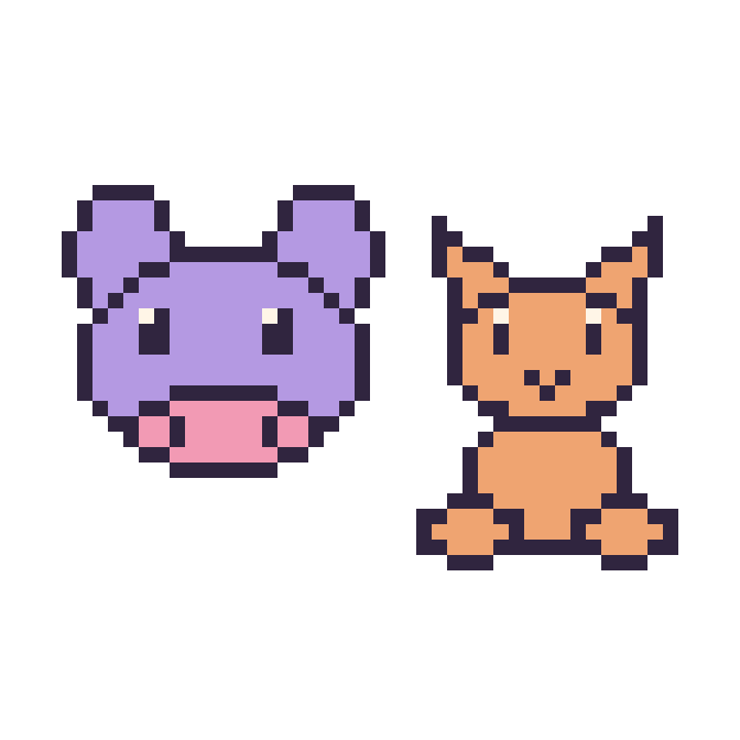 Modèle de pixel art Hippopotame et Chat assis sur une grille de 48 par 48 cases