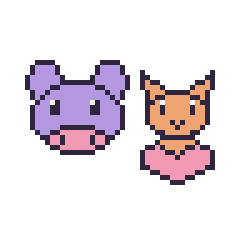 Pixel art Hippopotame et Chat avec un cœur, grille 48 × 48