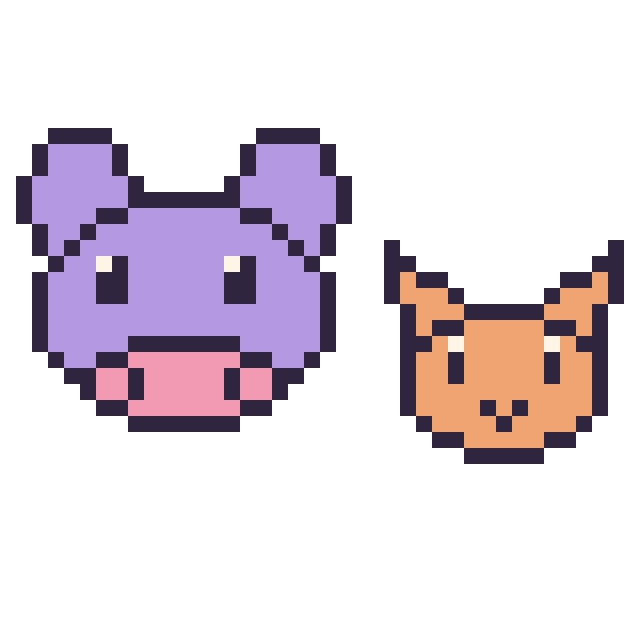Modèle de pixel art Hippopotame et Chat en portrait sur une grille de 40 par 40 cases