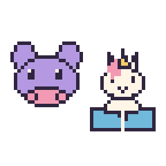 Pixel art Hippopotame et Licorne avec un livre, grille 48 × 48