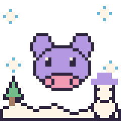 Pixel art Hippopotame en hiver, grille 40 × 40