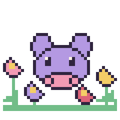 Pixel art Hippopotame dans le jardin, grille 40 × 40