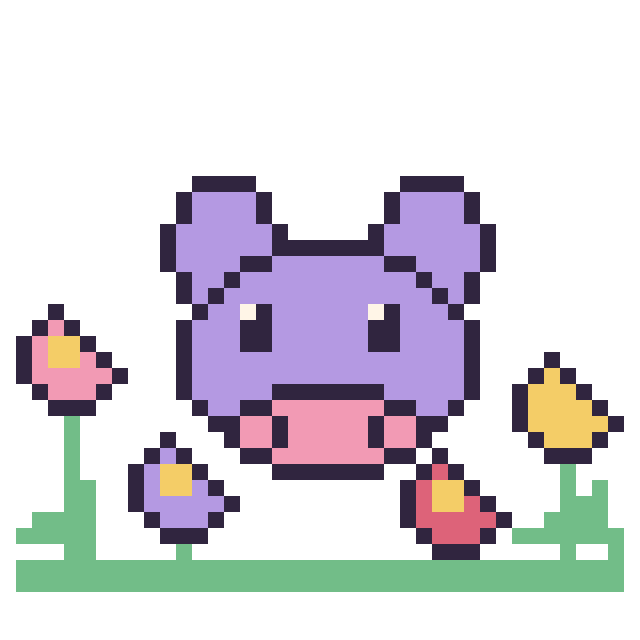 Modèle de pixel art Hippopotame dans le jardin sur une grille de 40 par 40 cases