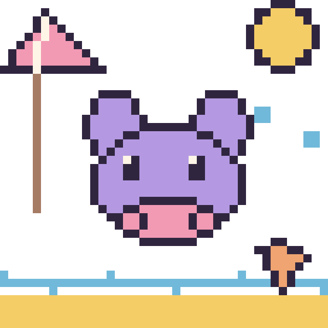 Modèle de pixel art Hippopotame à la plage sur une grille de 40 par 40 cases