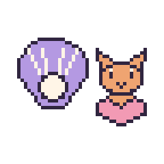 Pixel art Huître et Chat avec un cœur, grille 48 × 48