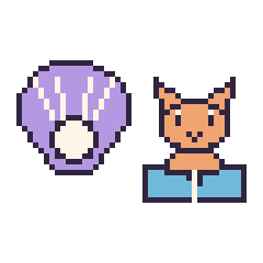 Pixel art Huître et Chat avec un livre, grille 48 × 48