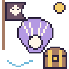Pixel art Huître en aventure pirate, grille 40 × 40