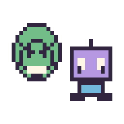 Pixel art Hulk mini et Robot kawaii 16 × 16, grille 32 × 32