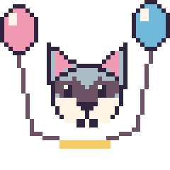 Pixel art Husky avec des ballons, grille 40 × 40
